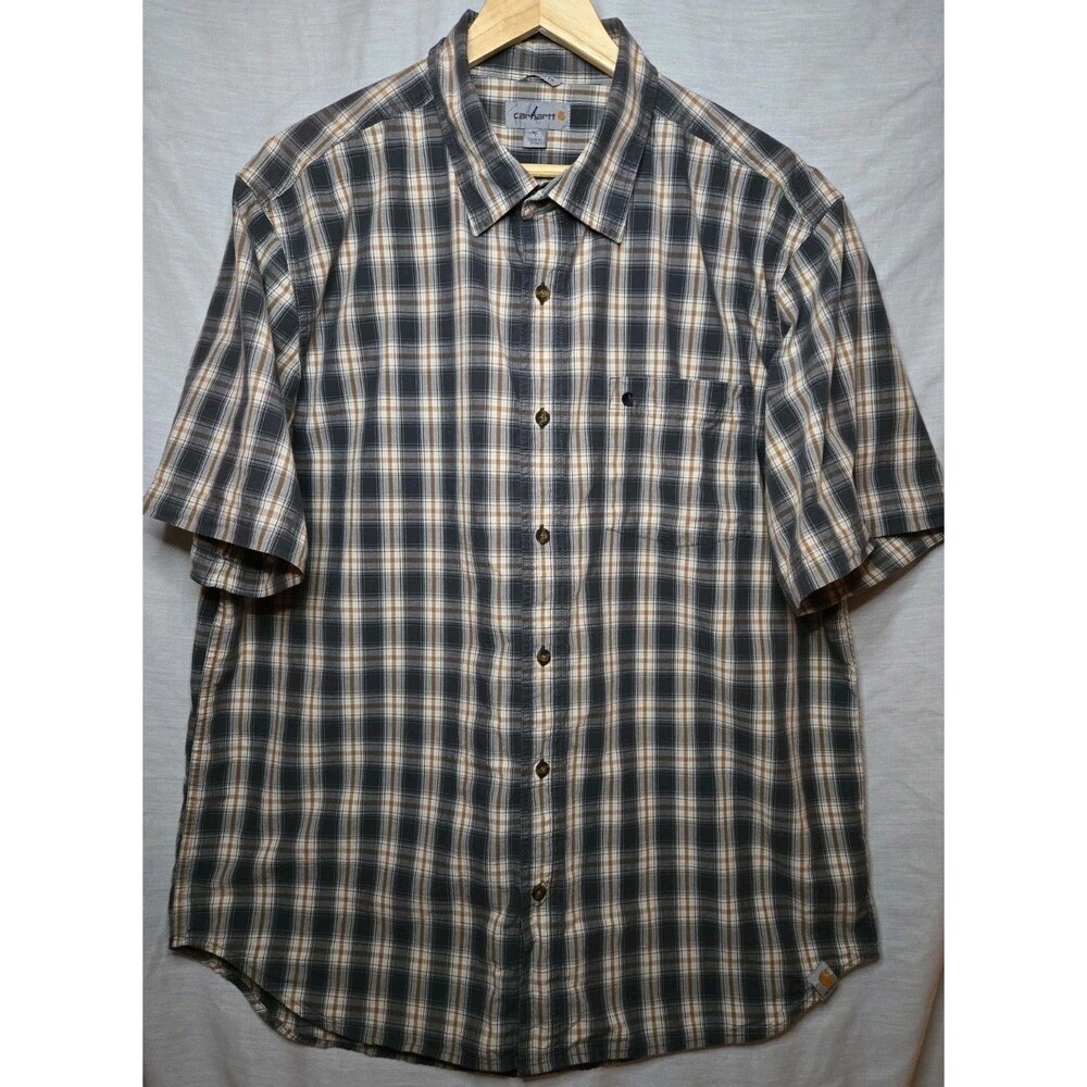 Carhartt Madras Relaxed Fit Plaid Short Sleeved Button Down Shirt, Sz XL